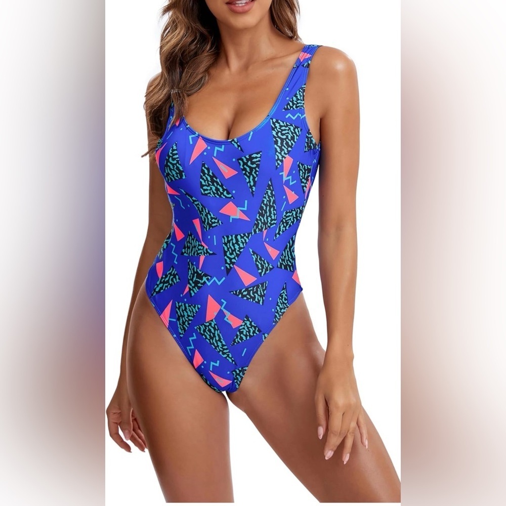 NWT MIAIULIA Y2K Retro High Cut Low Back One-Piece Swimsuit Size XS